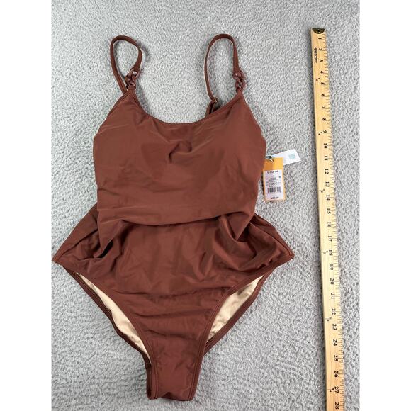Kona Sol Swimsuit Womens Large Brown Padded Accent One Piece Medium Coverage NWT - Picture 6 of 10